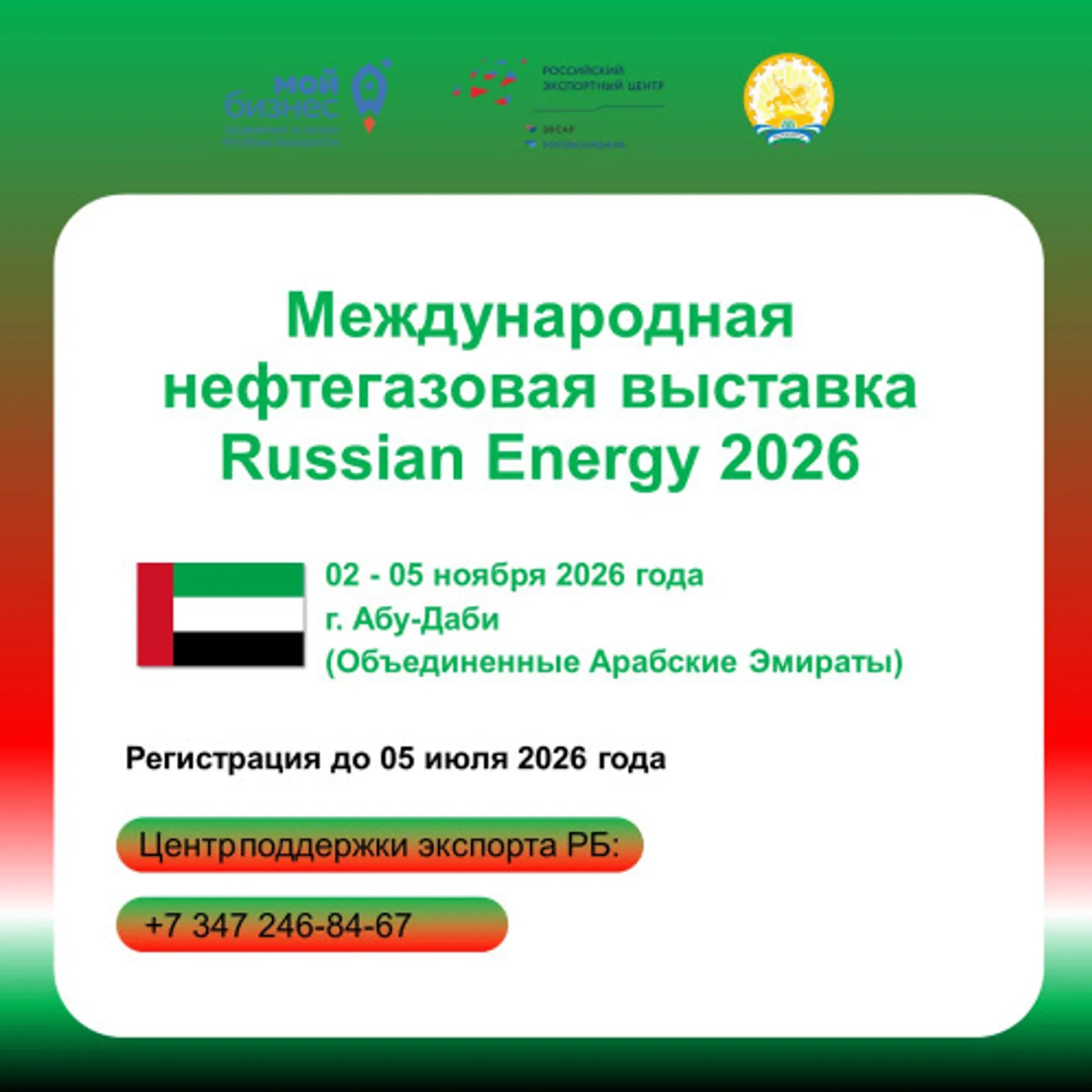 Предпринимателей Башкирии пригласили на выставку Russian Energy в Абу-Даби